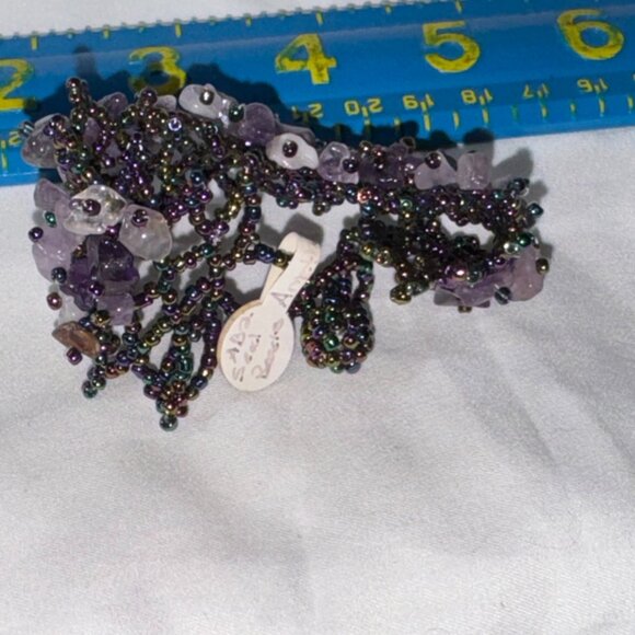 7 1/8" Natural Amethyst Gemstone chip beads stretchy Net Bracelet - Picture 8 of 12